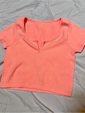 Aeropostale Coral-Pink Notch Crop Tee